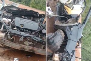 Carro parte ao meio após acidente com carreta em rodovia de MG - Foto: Reprodução/Redes Sociais