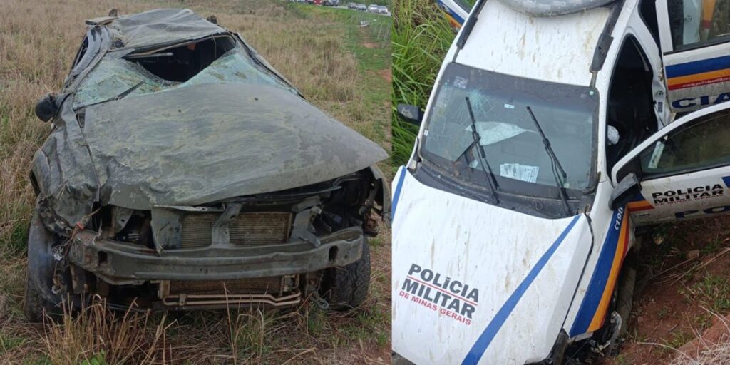 Viatura da PM e carro capotam após acidente na BR-259, em Governador Valadares Viatura da PM e carro capotam após colisão na BR-259, em Governador Valadares - Foto: Divulgação/PMMG