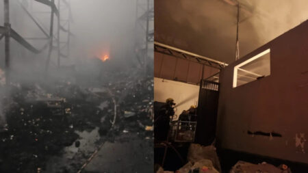 Incêndio destrói depósito de supermercado em Santa Cruz de Minas - Foto: Divulgação/Corpo de Bombeiros