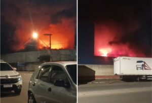 Incêndio de grandes proporções atinge galpão em Sete Lagoas - Foto: Divulgação/CBMMG