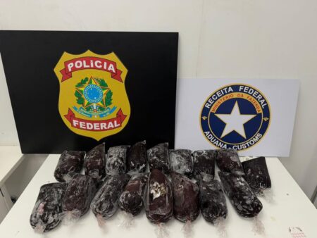 Adolescente é apreendido com 19 kg de haxixe escondidos em sacos de açaí no Aeroporto de Confins Adolescente é apreendido com 19 kg de haxixe escondidos em sacos de açaí no Aeroporto de Confins - Foto: Divulgação/PF