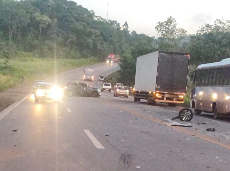 Acidente entre carros e caminhão deixa um morto e cinco feridos na BR-040, em Conselheiro Lafaiete - Foto: Reprodução/Redes Sociais