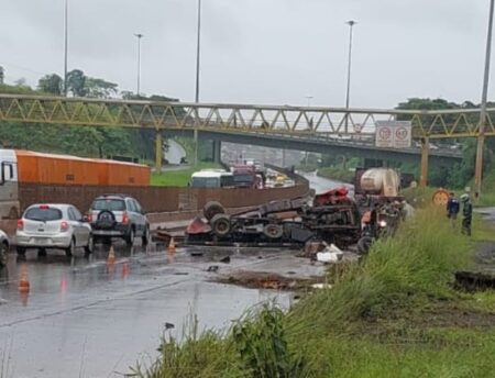 Carreta desgovernada atinge caminhão e acidente bloqueia Anel Rodoviário, em BH Carreta desgovernada atinge caminhão e acidente bloqueia Anel Rodoviário, em BH - Foto: Reprodução/Redes Sociais