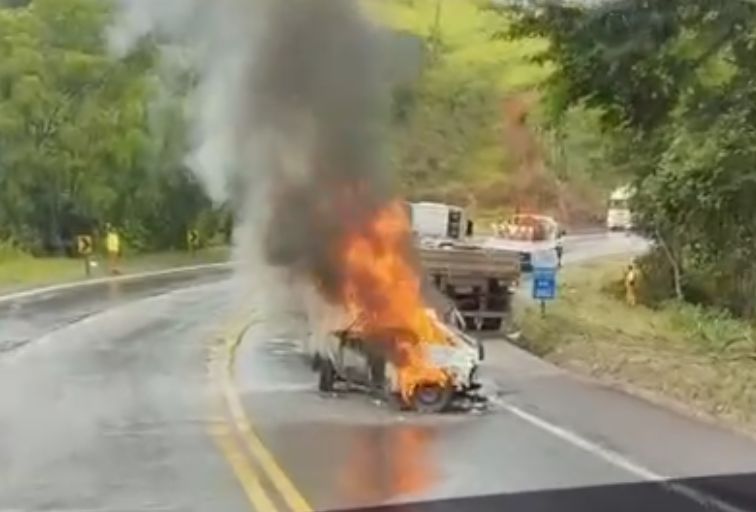 VÍDEO: Carro pega fogo após acidente e deixa vítimas fatais na BR-381, em João Monlevade - Foto: Reprodução/Redes Sociais