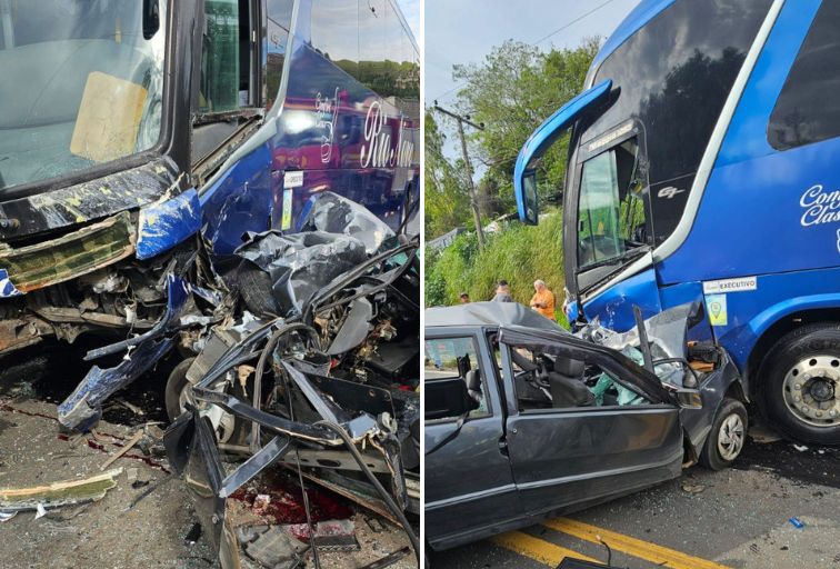 Acidente entre ônibus e carro deixa um morto em Juiz de Fora - Foto: Divulgação/CBMMG