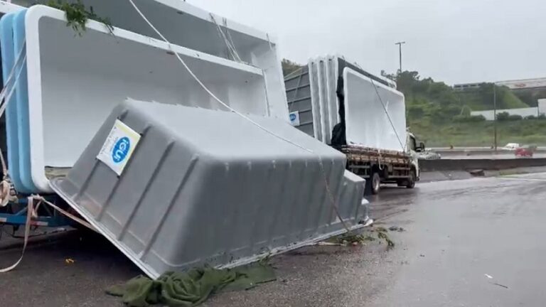 Caminhoneiro morre esmagado por piscina na Rodovia Fernão Dias, na Grande BH - Foto: Reprodução/Redes Sociais