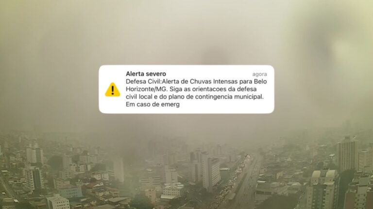 BH está sob alerta severo para chuvas intersas - Foto: Reprodução/Clima Ao vivo + Por Dentro de Minas