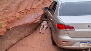 Homem fica com cabeça atolada sob carro em João Pinheiro - Foto: Divulgação/JP Agora