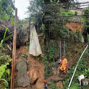Desmoronamento de barranco interdita casa e mobiliza bombeiros em Juiz de Fora - Foto: Divulgação/Corpo de Bombeiros