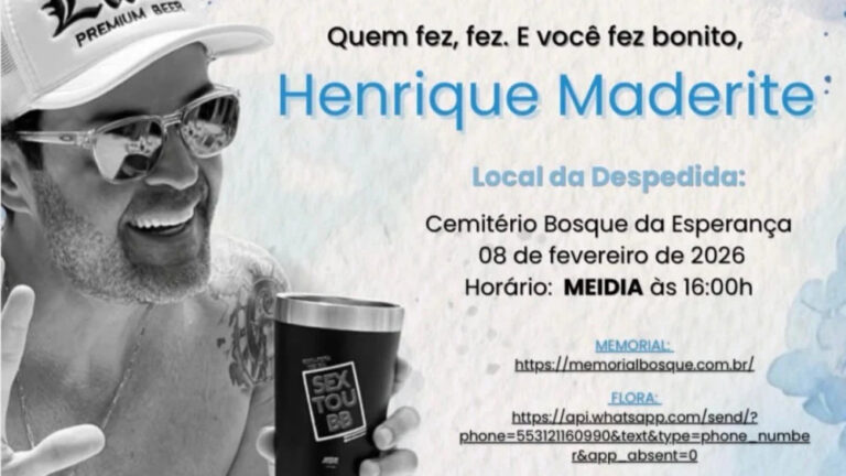 Velório aberto ao público de Henrique Maderite começa ao ‘mei dia’ em BH - Foto: Reprodução/Redes Sociais