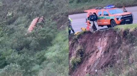 Motorista morre após carreta despencar em ribanceira na BR-040, em Itabirito - Foto: Reprodução/Redes Sociais