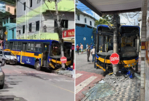 Ônibus escolar desgovernado atinge veículos em frente a escola em Santa Luzia - Foto: Divulgação/CBMMG