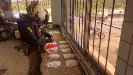 Motociclista é preso com mais de 1,9 mil porções de drogas na BR-381, em Sabará Motociclista é preso com mais de 1,9 mil porções de drogas na BR-381, em Sabará - Foto: Divulgação/PRF