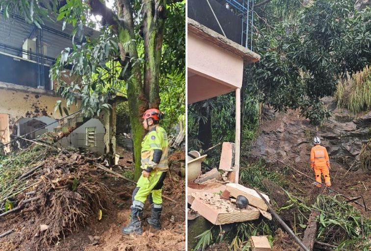 Deslizamento de terra atinge casa e deixa mulher ferida em Juiz de Fora Deslizamento de terra atinge casa e deixa mulher ferida em Juiz de Fora - Foto: Divulgação/CBMMG