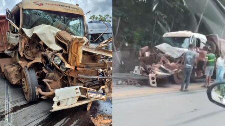 Três caminhões se envolvem em acidente e deixam ferido na BR-381 - Foto: Divulgação/Corpo de Bombeiros