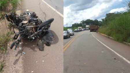 Motociclista fica gravemente ferido após colisão com carreta na BR-356, em Ouro Preto - Foto: Divulgação/CBMMG