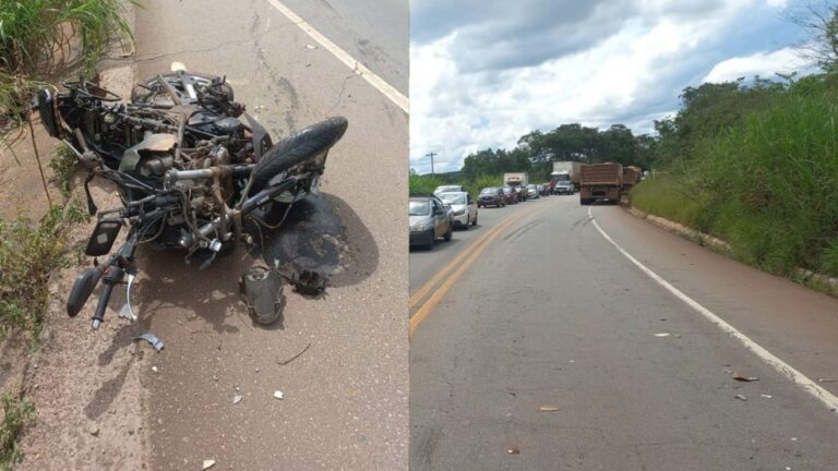 Motociclista fica gravemente ferido após colisão com carreta na BR-356, em Ouro Preto - Foto: Divulgação/CBMMG