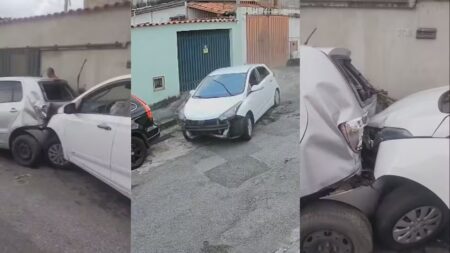 Funcionário de lava a jato pega carro de cliente e causa acidente em BH Funcionário de lava a jato pega carro de cliente e causa acidente em BH - Foto: Divulgação/Polícia Militar