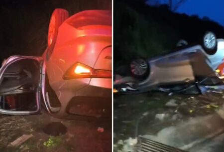 Motorista sofre mal súbito e capota carro na BR-381, em Caeté - Foto: Reprodução/Redes Sociais