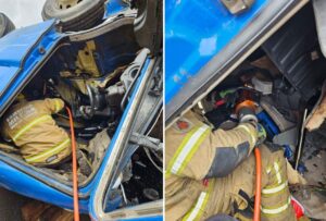 Mulher morre presa às ferragens após capotamento de caminhão na Fernão Dias, em Estiva - Foto: Divulgação/CBMMG