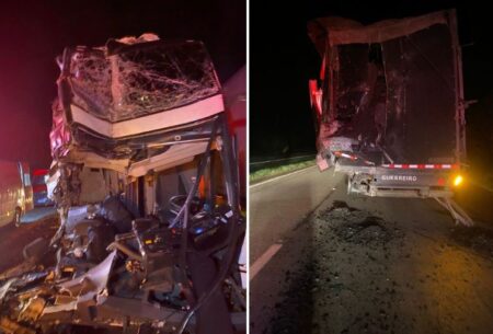 Cinco ficam feridas após acidente entre ônibus e caminhão na BR-040, em Paraopeba - Foto: Divulgação/CBMMG