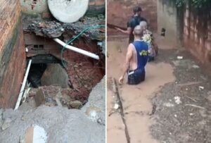 Homem é arrastado por enxurrada e desaparece durante chuva em Sabará - Foto: Divulgação/CBMMG + Redes Sociais