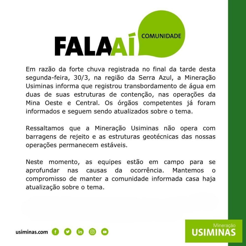 Barragem de mineradora Usiminas transborda após chuvas em Itatiaiuçu 1 photo 5071107211567762415 y