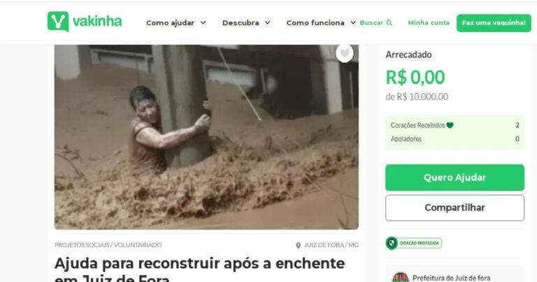 Prefeitura de Juiz de Fora alerta para golpe com falsa vaquinha Prefeitura de Juiz de Fora alerta para golpe com falsa vaquinha - Foto: Reprodução/Vakinha