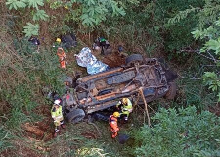 Motorista morre após carro cair de ponte de 30 metros na BR-262, em MG - Foto: Divulgação/CBMMG