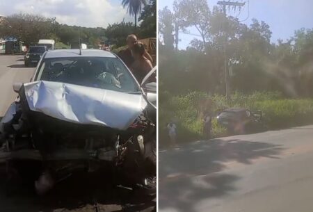 Três pessoas ficam feridas após acidente frontal na BR-381, em Sabará - Foto: Reprodução/Redes Sociais