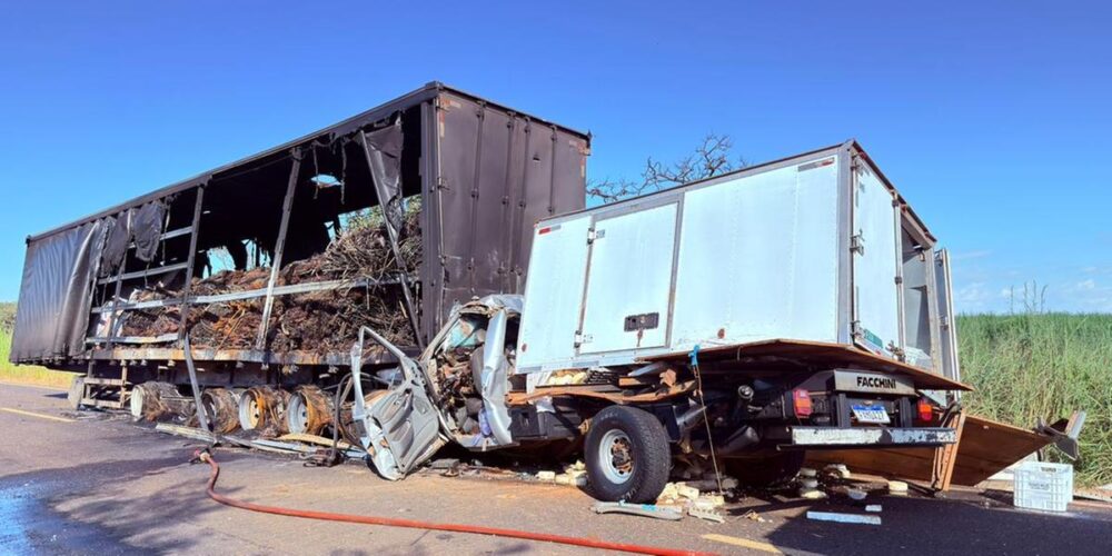 Pai e filho morrem após caminhonete colidir com caminhão em chamas na BR-428 - Foto: Divulgação/Corpo de Bombeiros