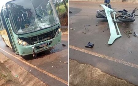 Jovem morre após acidente entre moto e ônibus escolar em Nova Resende - Foto: Reprodução/Redes Sociais