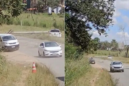 Carro derruba poste e interdita MG-010, em Lagoa Santa - Foto: Reprodução