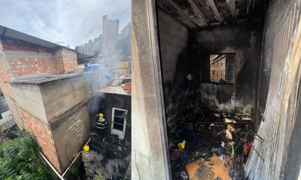 Incêndio atinge casa no bairro Grajaú, em BH - Foto: Divulgação/Corpo de Bombeiros