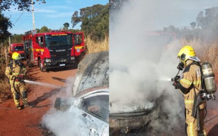 Veículo é destruído por incêndio na zona rural de Ituiutaba - Foto: Divulgação/Corpo de Bombeiros