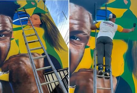 Virginia é apagada de mural da Copa em rua de MG após fim com Vini Jr. - Foto: Reprodução/Redes Sociais