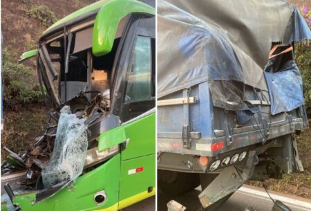 Acidente entre ônibus e carreta deixa quatro feridos na BR-356, em Itabirito - Foto: Divulgação/CBMMG