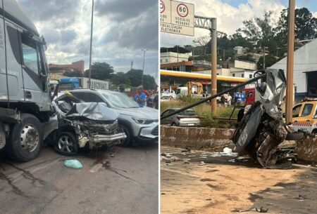 Carreta desgovernada atinge vários veículos e fecha pista do Anel Rodoviário, em BH - Foto: Divulgação/CBMMG
