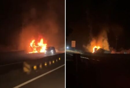 BR-381: Morre carbonizado motorista após carreta com produto tóxico pegar fogo - Foto: Reprodução/Redes Sociais
