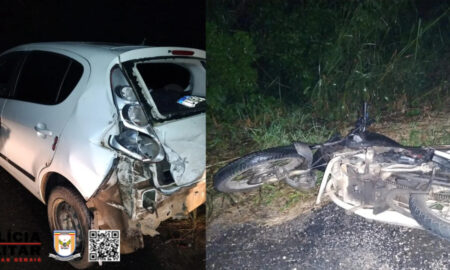 Motociclista fica gravemente ferido em colisão frontal com carro na MG-126, em Rochedo de Minas - Foto: Divulgação/PMRv
