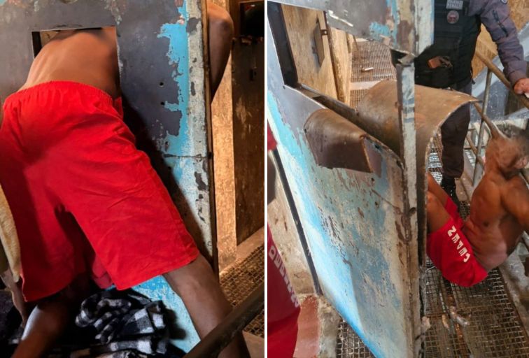 Detento fica preso em portinhola de cela em Ribeirão das Neves - Foto: Divulgação/CBMMG