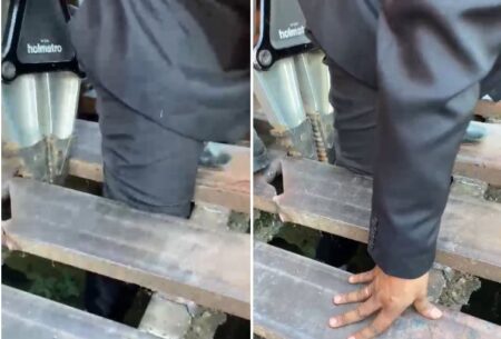 Homem prende perna em mata-burro durante trabalho em sítio de Betim - Foto: Divulgação/CBMMG