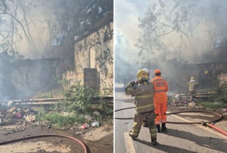 Incêndio em amontoado de entulho em imóvel às margens do Anel Rodoviário, em BH - Foto: Divulgação/CBMMG