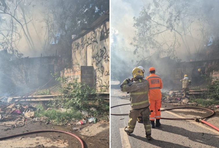 Incêndio em amontoado de entulho em imóvel às margens do Anel Rodoviário, em BH - Foto: Divulgação/CBMMG