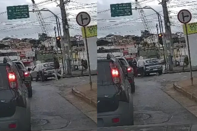 Câmera flagra roubo de carro no semáforo da Cristiano Machado, em BH - Foto: Reprodução