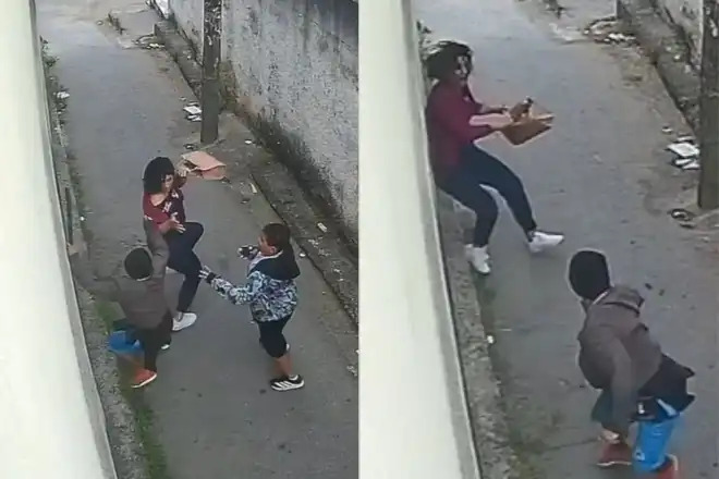 Mulher e filho são alvos de tentativa de assalto com facão em Santa Luzia Suspeito armado abordou vítimas a caminho da igreja - Foto: Reprodução