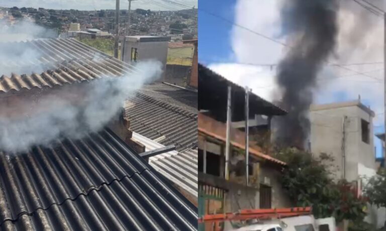 Mulher é resgatada após incêndio atingir casa em Contagem - Foto: Divulgação/Corpo de Bombeiros
