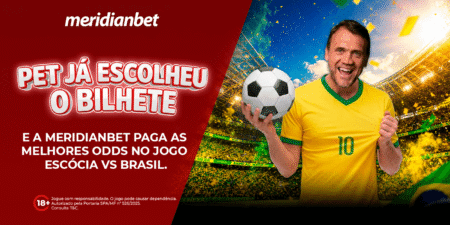 Pet já escolheu o bilhete — e a Meridianbet paga as melhores odds no jogo Escócia vs Brasil - Foto: Divulgação