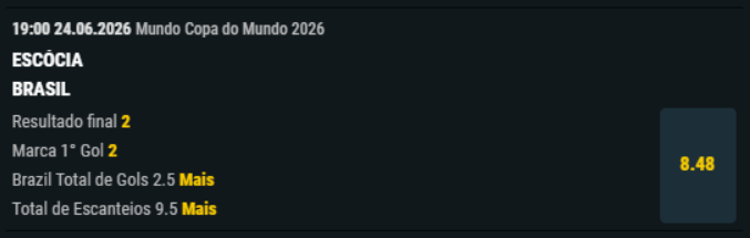 Pet já escolheu o bilhete — e a Meridianbet paga as melhores odds no jogo Escócia vs Brasil 1 Pet já escolheu o bilhete — e a Meridianbet paga as melhores odds no jogo Escócia vs Brasil - Foto: Divulgação