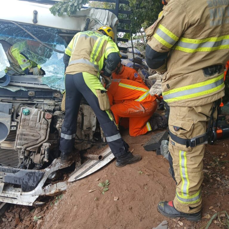 Carreta perde freios, bate em árvore e deixa motorista ferido em Pedro Leopoldo - Foto: Divulgação/CBMMG